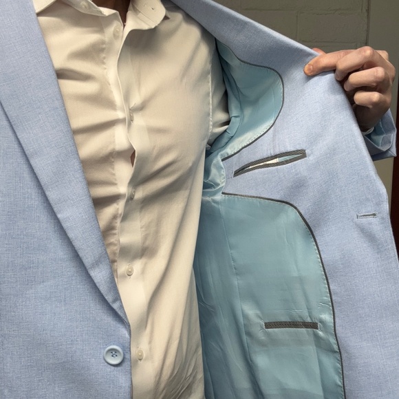 Mens BLUE Blazer Jacket Slim Fit - One Button Casual Sport Coat - Picture 6 of 8